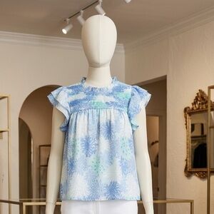 Sail to Sable Blue and White Floral Blouse